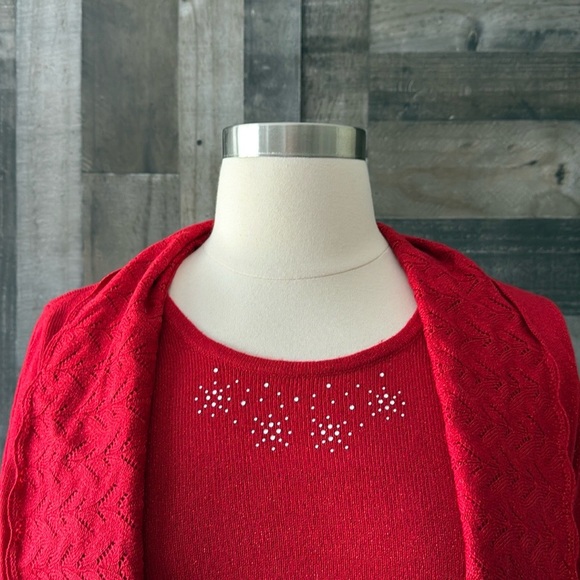 Briggs vintage red ruffle sweater medium sparkly Christmas holiday party winter - Picture 3 of 11